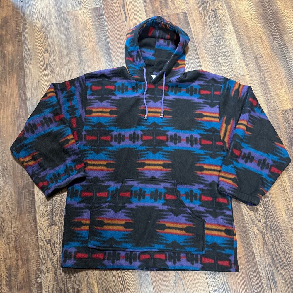 Vintage 90s BLAZER Aztec Fleece Hoodie Mens M Tall Southwestern Tribal Pullover